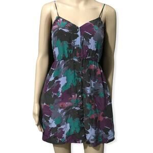 Urban Outfitters Ecote 100% Silk Multicolor Purple Blue Button Front Dress XS